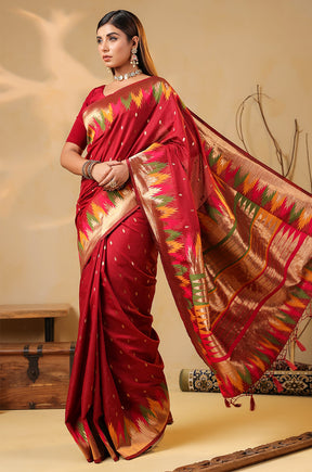 Maroon Cotton Silk Woven Saree
