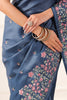 Greyish Blue Tussar Silk Resham Floral Embroidered Saree