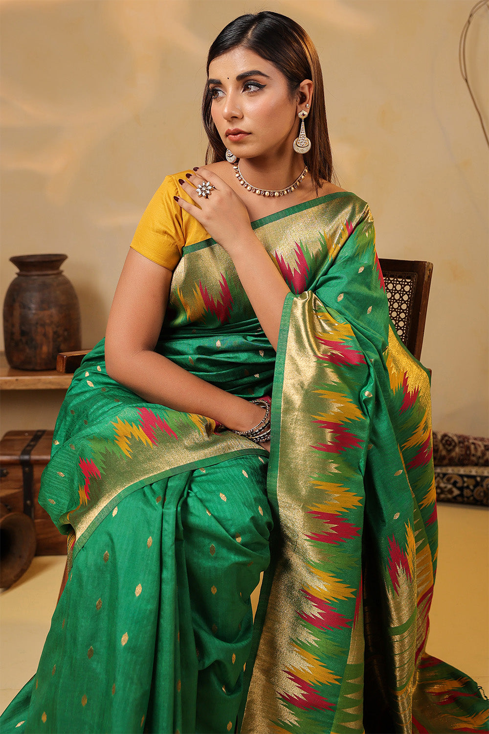 Sea Green Color Cotton Silk Woven Saree