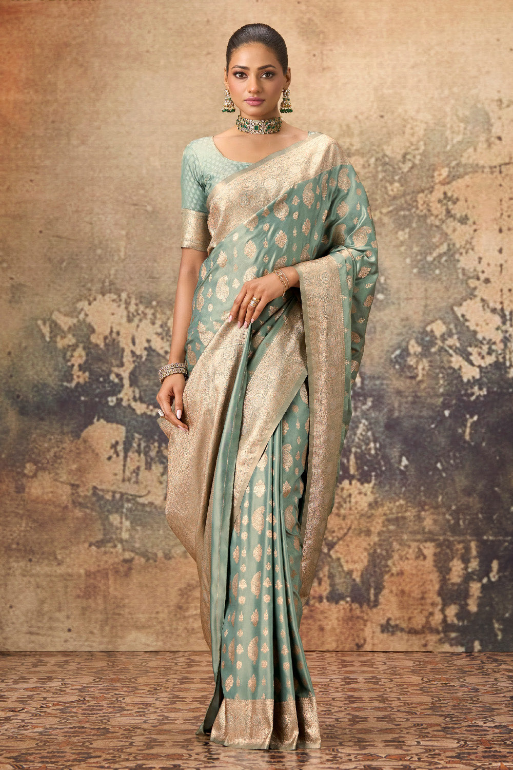Sea Green Woven Silk Banarasi Saree