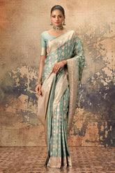 Sea Green Woven Katan Silk Banarasi Saree