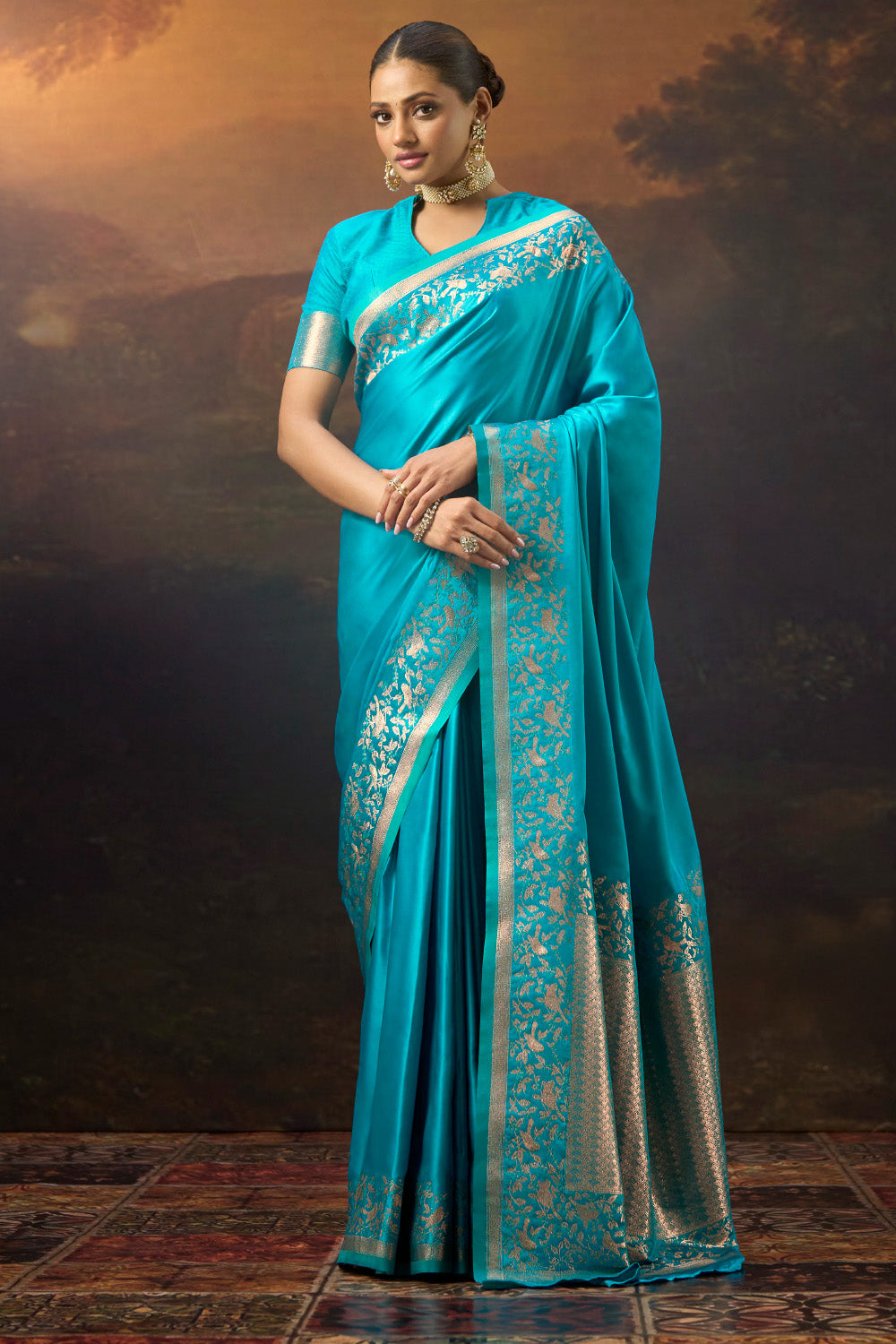 Pacific Blue Woven Mulberry Silk Saree