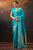 Pacific Blue Woven Mulberry Silk Saree