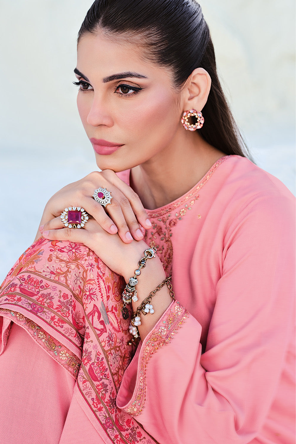 Pink Color Crepe Silk Embroidered Unstitched Suit Material