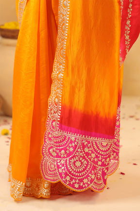 Mustard Pure Tissue Silk Zari Embroidered Saree