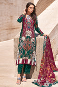 Bottle Green Color Spun Printed Unstitched Suit Material