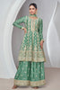 Sea Green Color Embroidered Crepe Silk Peplum Suit