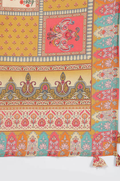 Mustard Printed Muslin Straight Suit