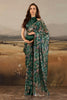 Green Shimmer Floral Printed Saree with Swarovski Work on Border