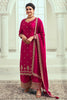 Magenta Colour Embroidered Silk Unstitched Suit Fabric