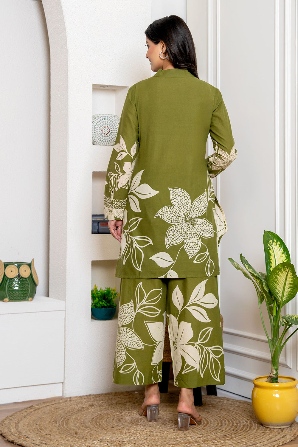 Green Color Cotton Printed Co-Ord Dress