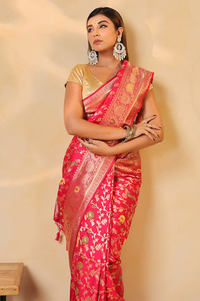 Dusty Pink Silk Zari & Resham Woven Saree