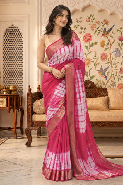 Red Georgette Shibori Printed Saree