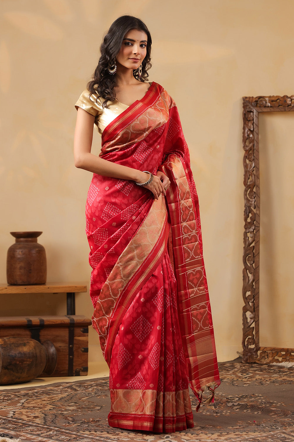 Maroon Tussar Silk Woven Saree