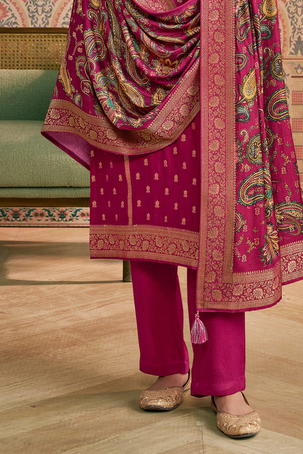 Rani Color Pashmina Woven Unstitched Suit Material