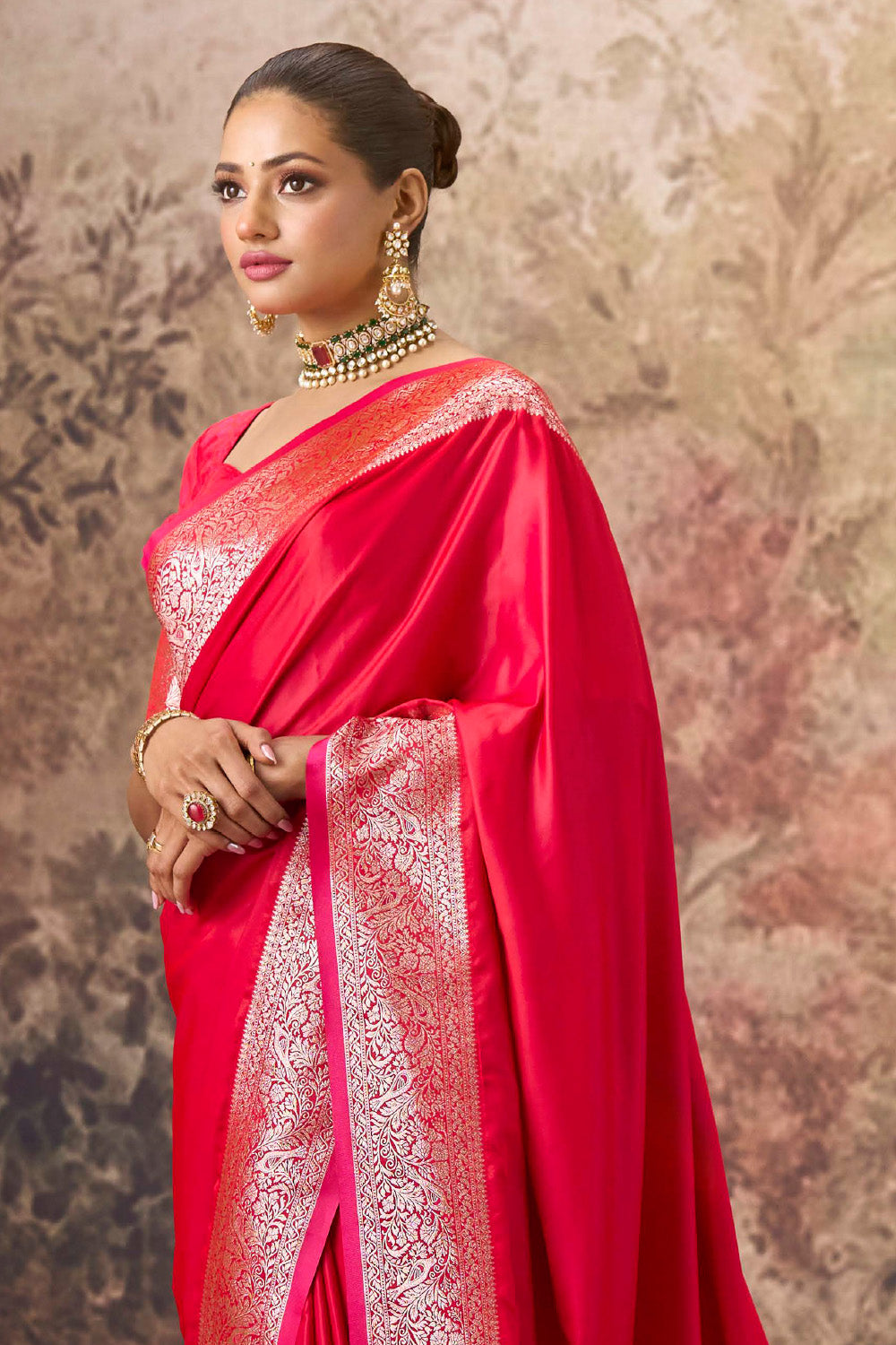 Red Mulberry Silk Woven Saree