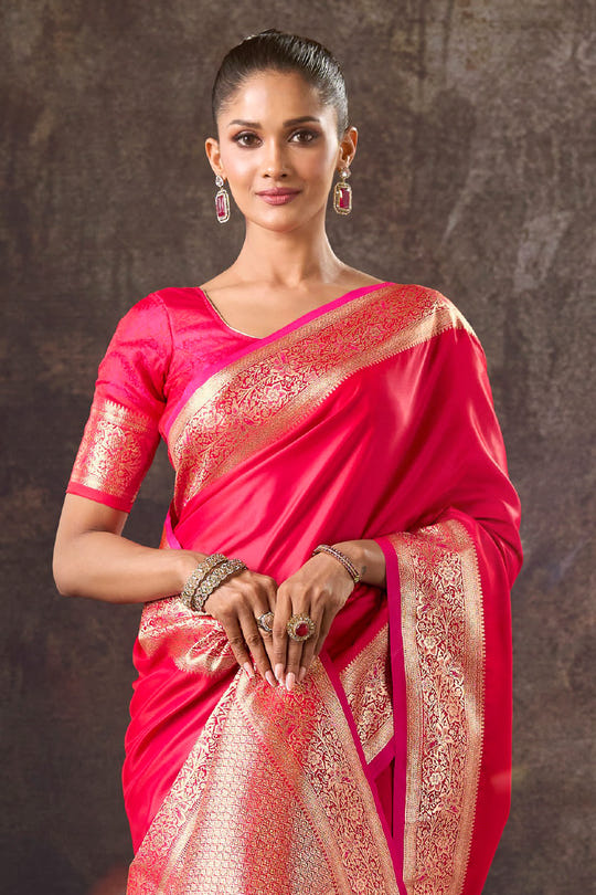 Red Satin Silk Woven Saree