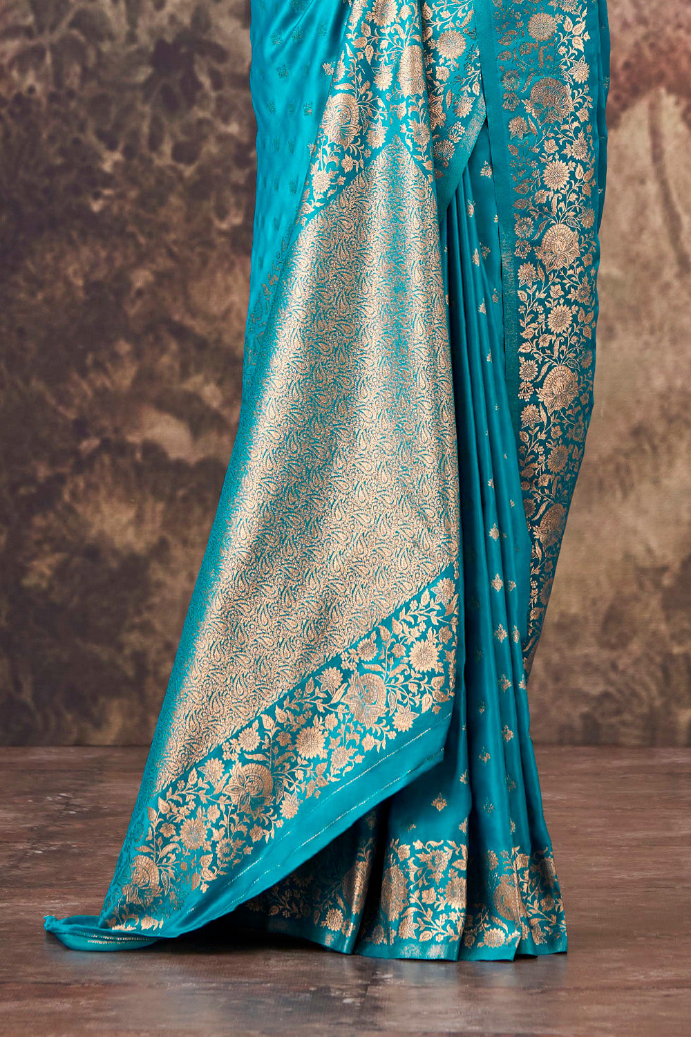 Pacific Blue Charmeuse Silk Zari Woven Saree