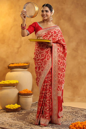 Red Color Khhadi Georgette Woven Saree