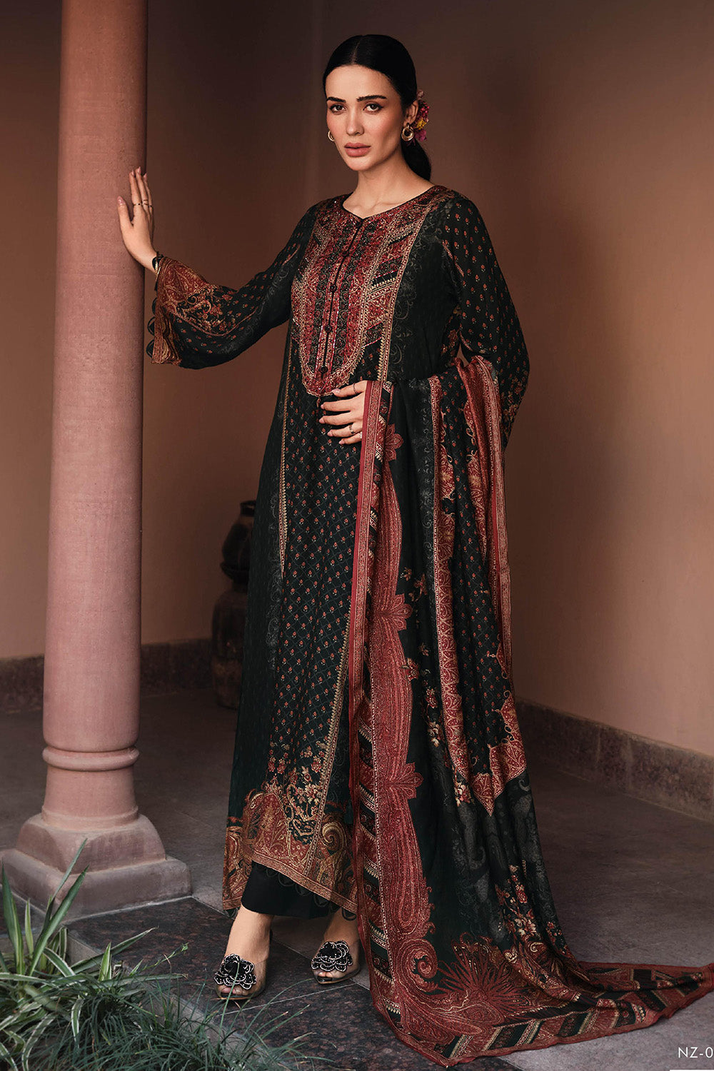 Black Crepe Printed Unstitched Suit