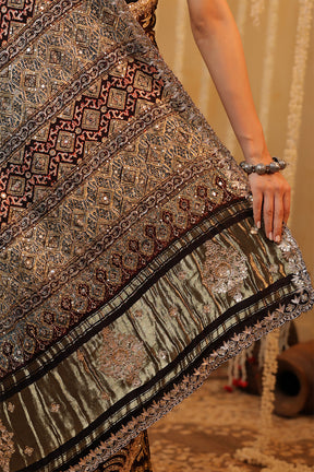 Brown Color Gharchola Pure Gajji Silk Printed And Embroidered Saree