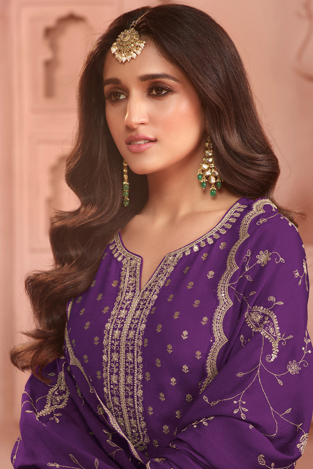 Purple Color Silk Embroidered & Zari Woven Unstitched Suit Material