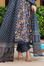 Blue Cotton Printed Floor Lenght Anarkali Suit