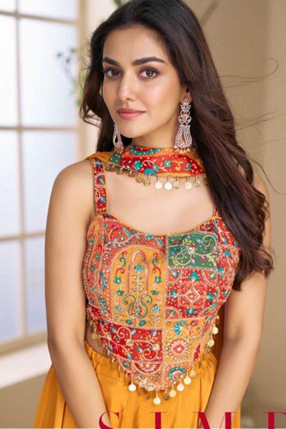 Mustard Silk Embroidered Choli Palazzo Set With Dupatta