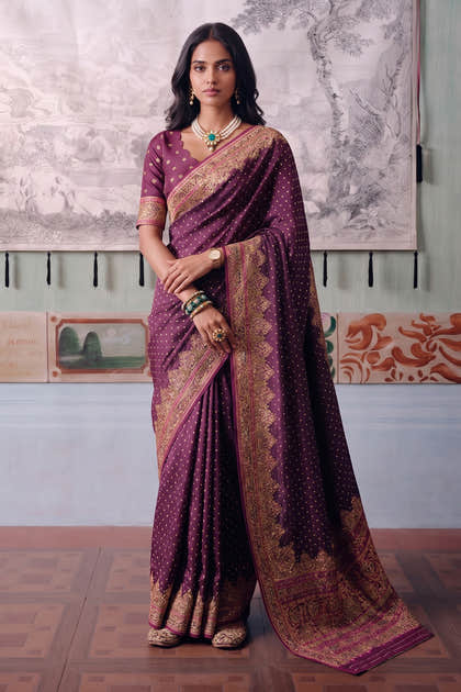 Wine Soft Silk Kalamkari Woven Saree