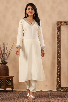 Beige Color Chanderi Cotton Suit