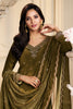 Olive Green Velvet Zari and Sequins Embroidered Unstitched Suit Fabric