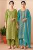Turquoise Silk Woven Unstitched Suit Fabric