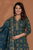 Teal & Green Cotton Floral Printed Suit Set