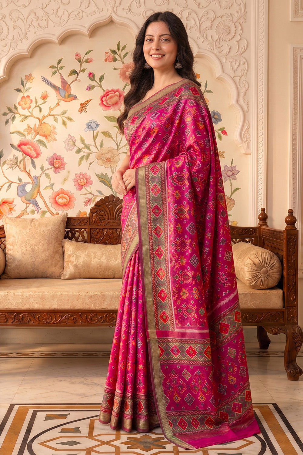 Rani Cotton Printed And Woven Border Saree