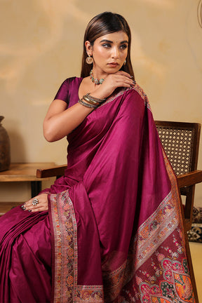 Dark Scarlet Soft Silk Kalamkari Woven Saree