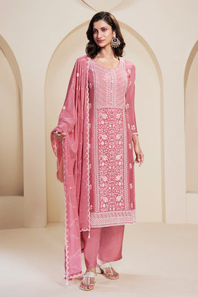 Dusty Peach Crepe Silk Embroidered Unstitched Suit