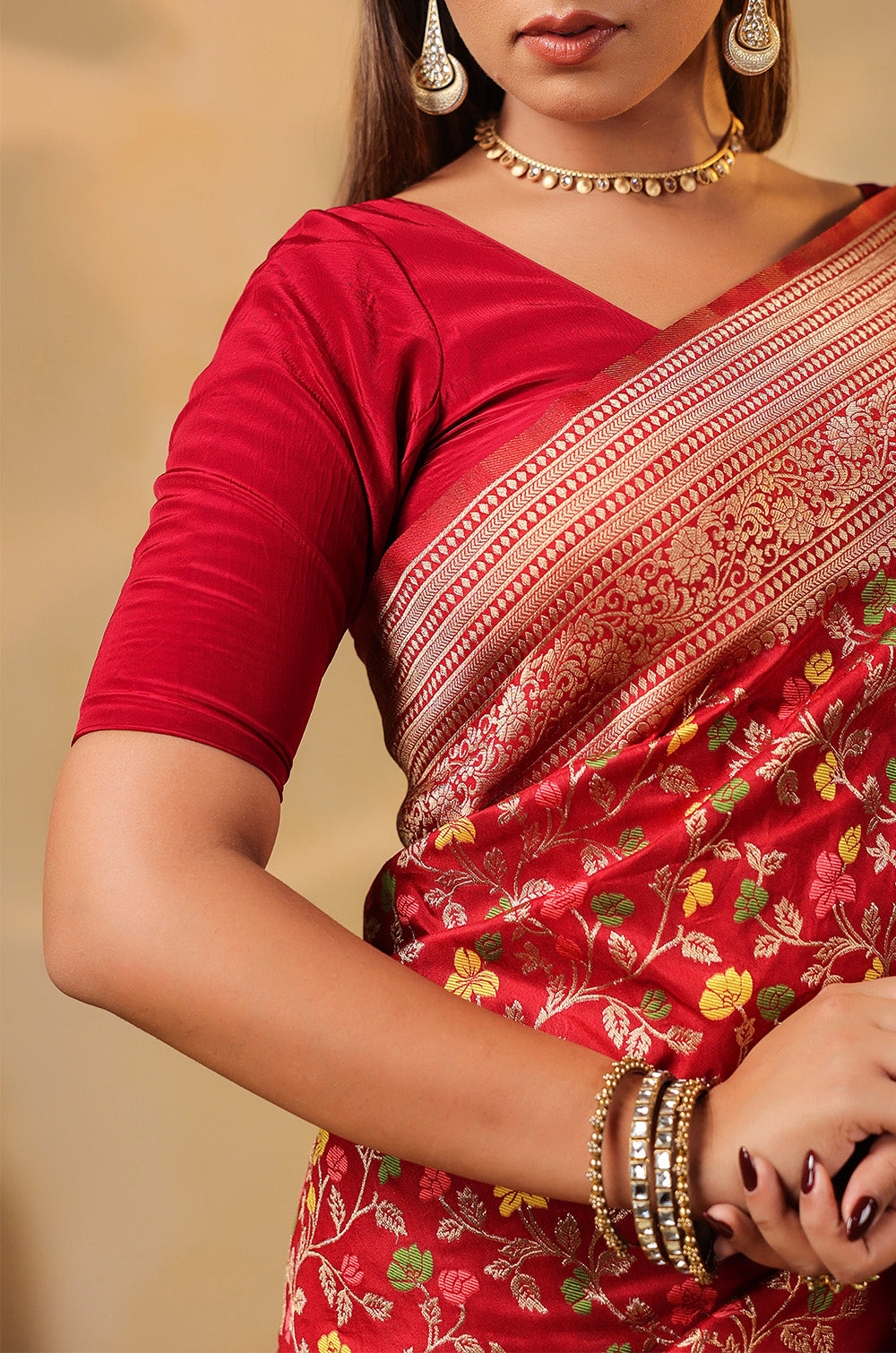 Red Silk Zari & Resham Woven Saree