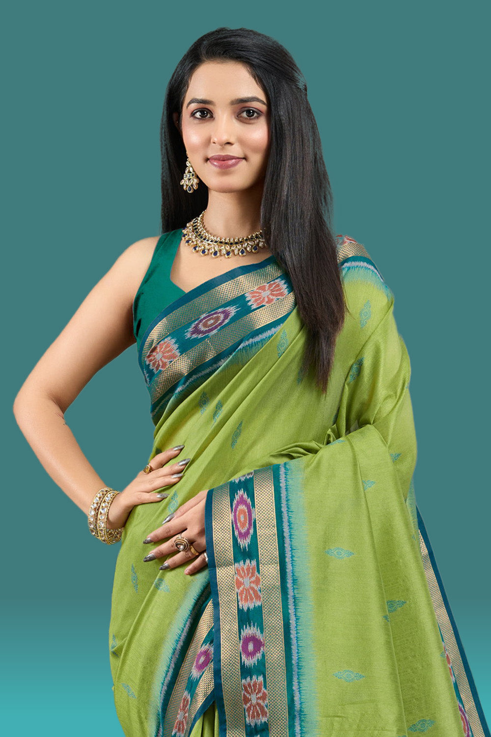 Olive Green Color Woven Maheshwari Cotton Saree