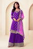 Purple Silk Embroidered Unstitched Suit Material With Readymade Palazzo