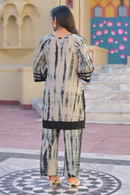 Black & Beige Cotton Shibori Printed Kurta Set