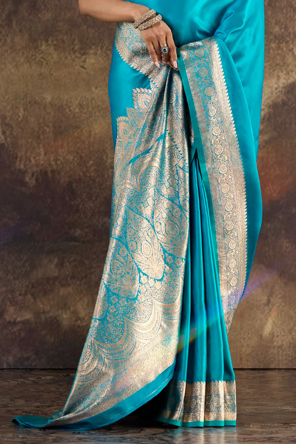 Pacific Blue Silk Zari Woven Saree