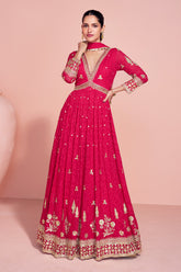 Magenta Georgette Resham, Zari and Sequins Embroidered Alia Cut Anarkali Gown