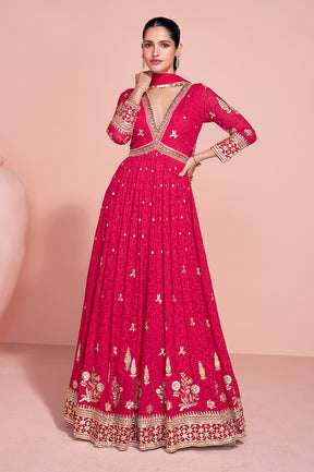 Magenta Georgette Resham, Zari and Sequins Embroidered Alia Cut Anarkali Gown