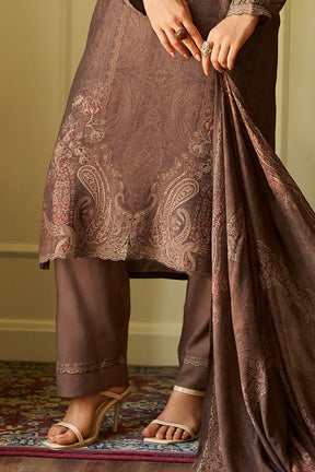 Brown Spun Printed Unstitched Suit Fabric