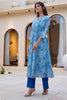Blue Floral Printed Muslin Kurta Set
