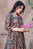 Navy Cotton Floral Printed Anarkali Kurti