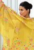 Pale Yellow Kota Silk Double Layer Embroidered Unstitched Suit Fabric