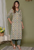 Beige & Turquoise Color Cotton Printed Suit