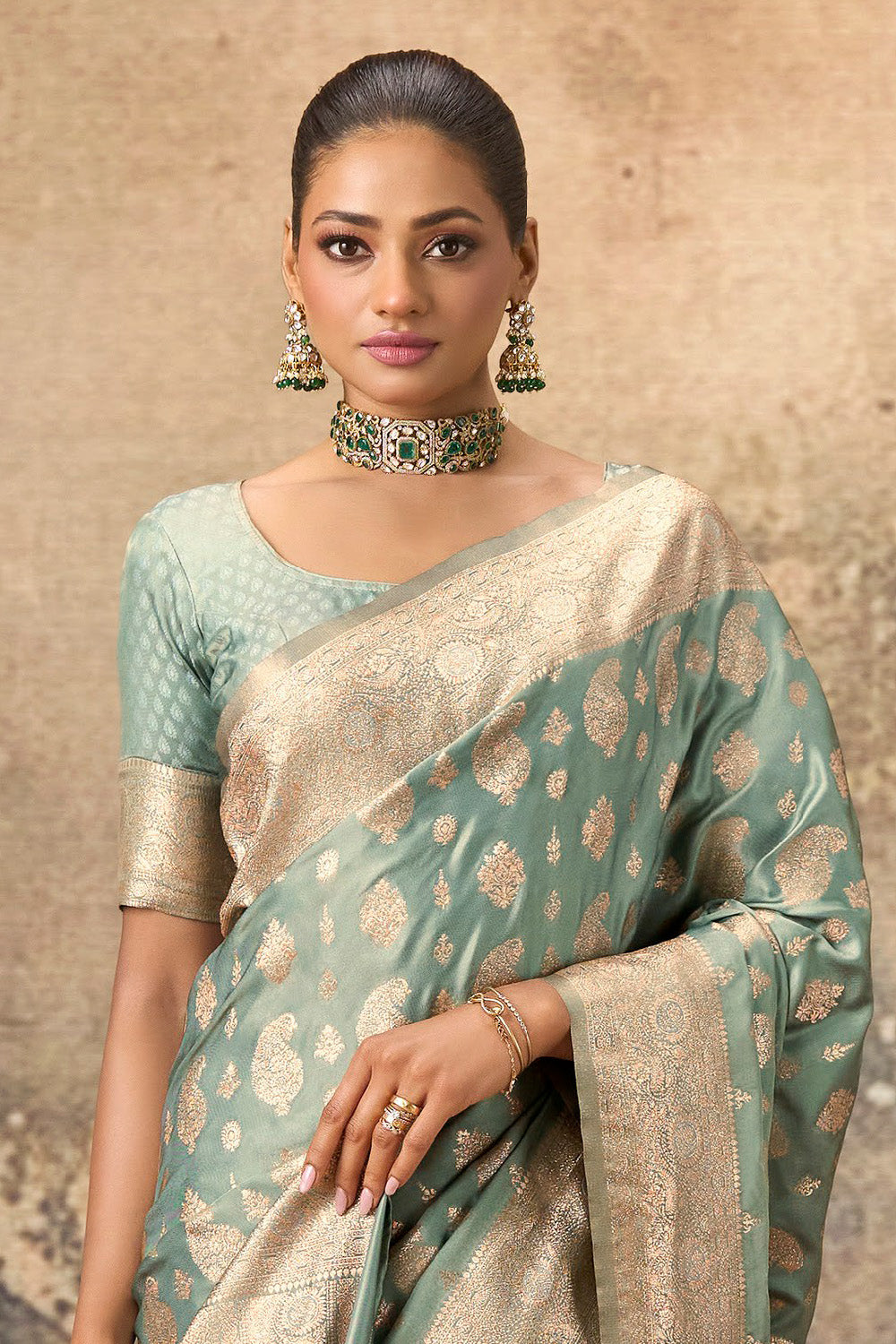 Sea Green Woven Silk Banarasi Saree