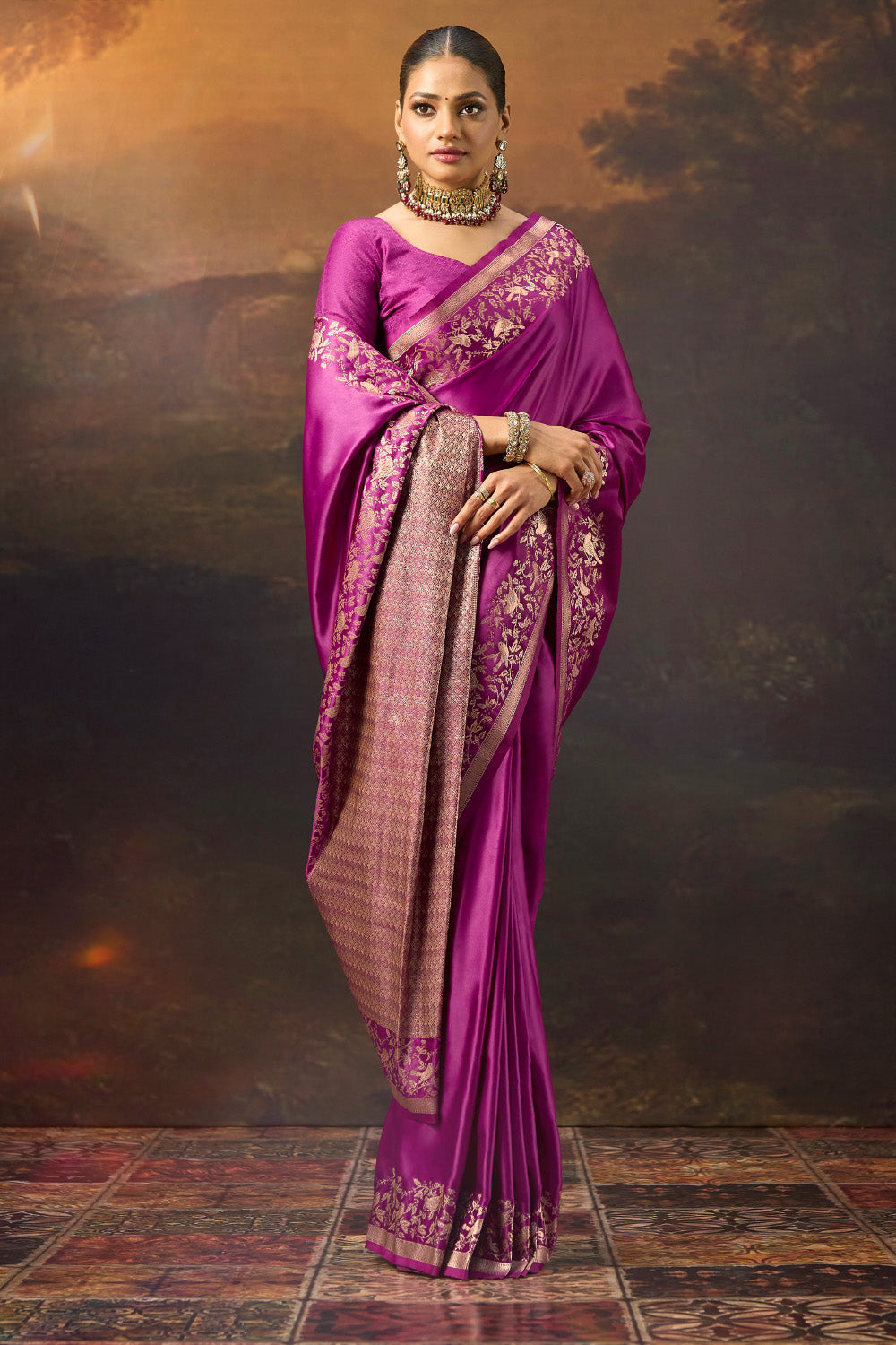 Velvet Woven Mulberry Silk Saree
